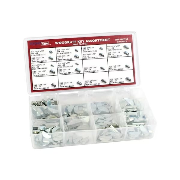 Woodruff Key Assortment, Clear Zinc Plated, 250 Pieces, Heritage, Mfr#: DISP-WKZ250